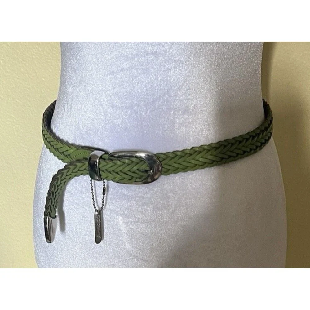 Capezio Womens Braided Woven Belt Genuine Leather Green S/M Argentina Vtg